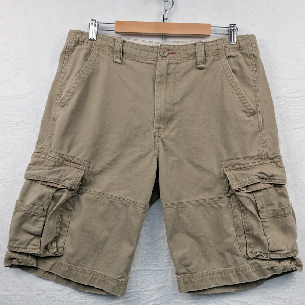 VTG No Boundaries Cargo Shorts Men's 36 Khaki 12" Hiking Utility Relaxed Fit Y2K